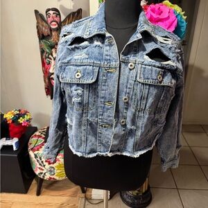Ashley Stewart Blue Distressed Jean Jacket